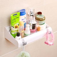 Leefe Mensola da bagno con potente ventosa  non richiede fori  con 2 ganci nascosti  ideale per organizzare shampoo e prodotti per il bagno Silver - y9oETBRK