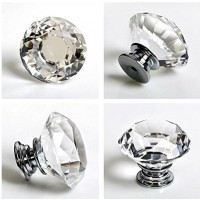 Eshowy  confezione da 4 pomelli per porta da 40 mm in vetro trasparente come il cristallo di alta qualità  a taglio diamante  per cassetti o mobili dotati di vite  colore trasparente - H6JlZgiq