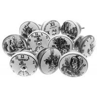 Set misto di pomelli in ceramica Alice nel paese delle meraviglie – Clocks nero & bianco x 10 pezzi (mg-262) – 'mango Tree' TM prodotto registrato - UN5qh5LQ