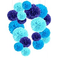 Cocodeko 18 Pezzi Pompon in Carta Velina Decorativo Palla Fiore per il Compleanno Decorazione Della Festa Nuziale - Blu Blu Scuro e Blu Azzurro - W2KGUGU61