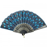 InniLife  elegante ventaglio di pavone colorato ricamato  motivo: floreale con paillettes - Ventaglio ripiegabile in tessuto lavorato a mano azzurro - 1W6BYBH85