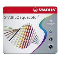 STABILO aquacolor matita colorata acquarellabile colori assortiti - Scatola in Metallo da 24 - 4HXC3D0MN
