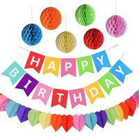 Kit Decorazione Festa di Compleanno  Striscione “Happy Birthday” con 6 Sfere a Nido d'ape e una Decorazione di Carta Arcobaleno  Party kit - N1X9GKAFZ